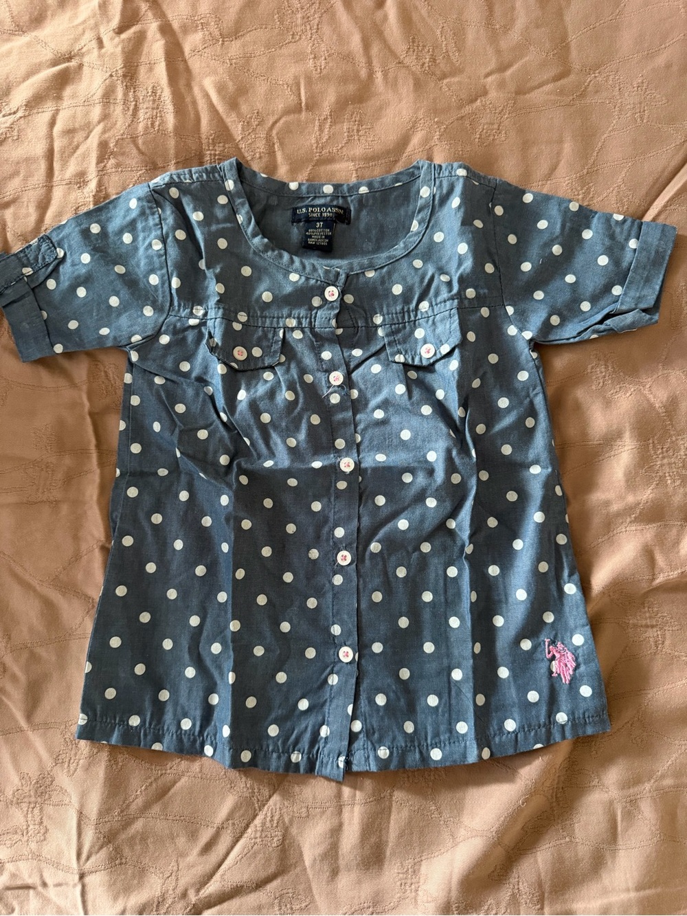 U.S. Polo Assn. Girls' Blue Polka Dot Button-Front Shirt